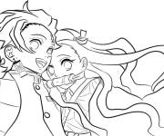 Coloriage et dessins gratuit Tanjiro et Nezuko de l'anime japonaise à imprimer