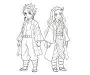 Coloriage Tanjiro et Nezuko, les fr&egrave;res de l'anime