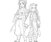 Coloriage Tanjiro et Nezuko les heros qui se prot&egrave;gent