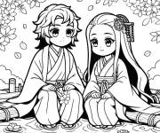 Coloriage Tanjiro et Nezuko superbes