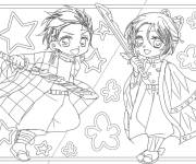 Coloriage Tanjiro et Shinobu Kocho de l'anime