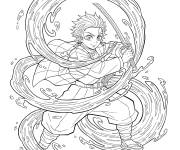 Coloriage Tanjiro et son flux constant