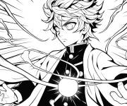 Coloriage Tanjiro et son incroyable pouvoir