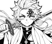 Coloriage Tanjiro et son sabre Nichirin pour les enfants