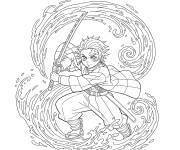 Coloriage Tanjiro ex&eacute;cutant le flux constant