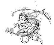 Coloriage Tanjiro ex&eacute;cutant une technique de respiration aquatique