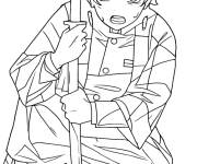 Coloriage Tanjiro fatigu&eacute;