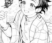 Coloriage Tanjiro Kamado avec le papillon