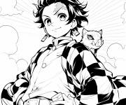 Coloriage Tanjiro Kamado avec son animal