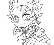 Coloriage Tanjiro Kamado chibi en maternelle