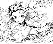 Coloriage Tanjiro Kamado en combat &eacute;pique