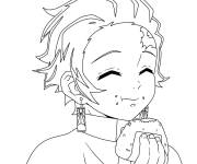 Coloriage Tanjiro Kamado en mangeant