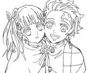 Coloriage Tanjiro Kamado et Kanao kawaii