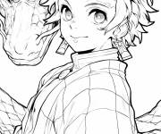 Coloriage Tanjiro Kamado et le dragon
