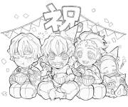 Coloriage Tanjiro Kamado et ses amis droles