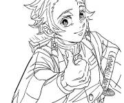 Coloriage Tanjiro Kamado fait le signe de victoire