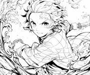 Coloriage Tanjiro Kamado h&eacute;ros l&eacute;gendaire