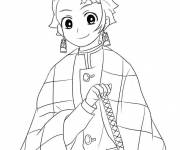 Coloriage Tanjiro Kamado heureux