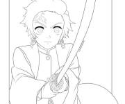 Coloriage et dessins gratuit Tanjiro Kamado lan&ccedil;ant son arme d'&eacute;p&eacute;e à imprimer