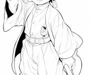 Coloriage Tanjiro Kamado mignon te saluant