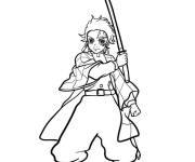 Coloriage Tanjiro Kamado montrant son arme la plus favorable