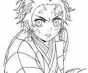 Coloriage Tanjiro Kamado pret pour attaquer