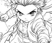 Coloriage Tanjiro Kamado regardant en haut