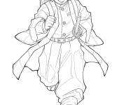 Coloriage Tanjiro Kamado se pr&eacute;cipite
