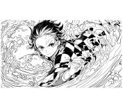 Coloriage Tanjiro Kamado serieux pendant le combat