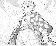 Coloriage Tanjiro Kamado sous la pluie