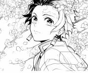 Coloriage Tanjiro Kamado sous une arbre