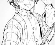 Coloriage Tanjiro Kamado te saluant