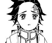 Coloriage et dessins gratuit Tanjiro Kamado triste à imprimer