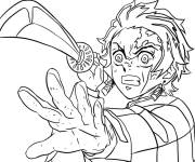 Coloriage Tanjiro lan&ccedil;ant le katana