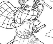 Coloriage Tanjiro, les cheveux au vent
