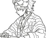 Coloriage Tanjiro portant son masque de renard