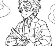 Coloriage Tanjiro serrant son &eacute;p&eacute;e