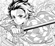 Coloriage Tanjiro sortant son &eacute;p&eacute;e