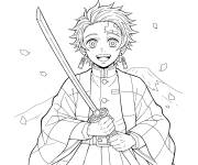 Coloriage Tanjiro souriant d&eacute;taill&eacute;