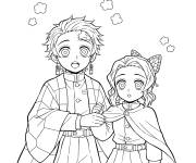 Coloriage Tanjiro tenant Kanao