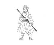 Coloriage Tanjiro tenant son &eacute;p&eacute;e Nichirin