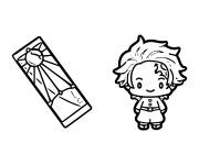 Coloriage Tanjiro tout mignon sur fond de soleil stylis&eacute;