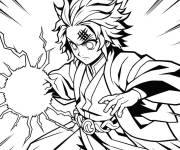 Coloriage Tanjiro utilisa ses pouvoirs pour vaincre le d&eacute;mon