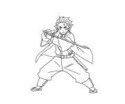 Coloriage Tanjiro utilisant ses superpouvoirs d'&eacute;p&eacute;e