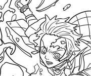 Coloriage Tanjiro utilise Hinokami Kagura
