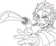 Coloriage Tanjiro vise son &eacute;p&eacute;e