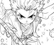 Coloriage Tanjirou d&eacute;montre ses techniques de force