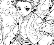Coloriage Tueur Tanjiro Kamado en boule d'attaque