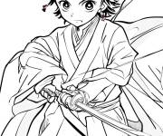 Coloriage Tueur Tanjiro Kamado en kimono