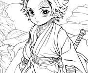 Coloriage Tueur Tanjiro Kamado tout seul